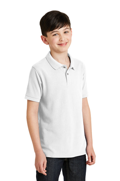White Port Authority Youth Silk Touch Polo. Y500