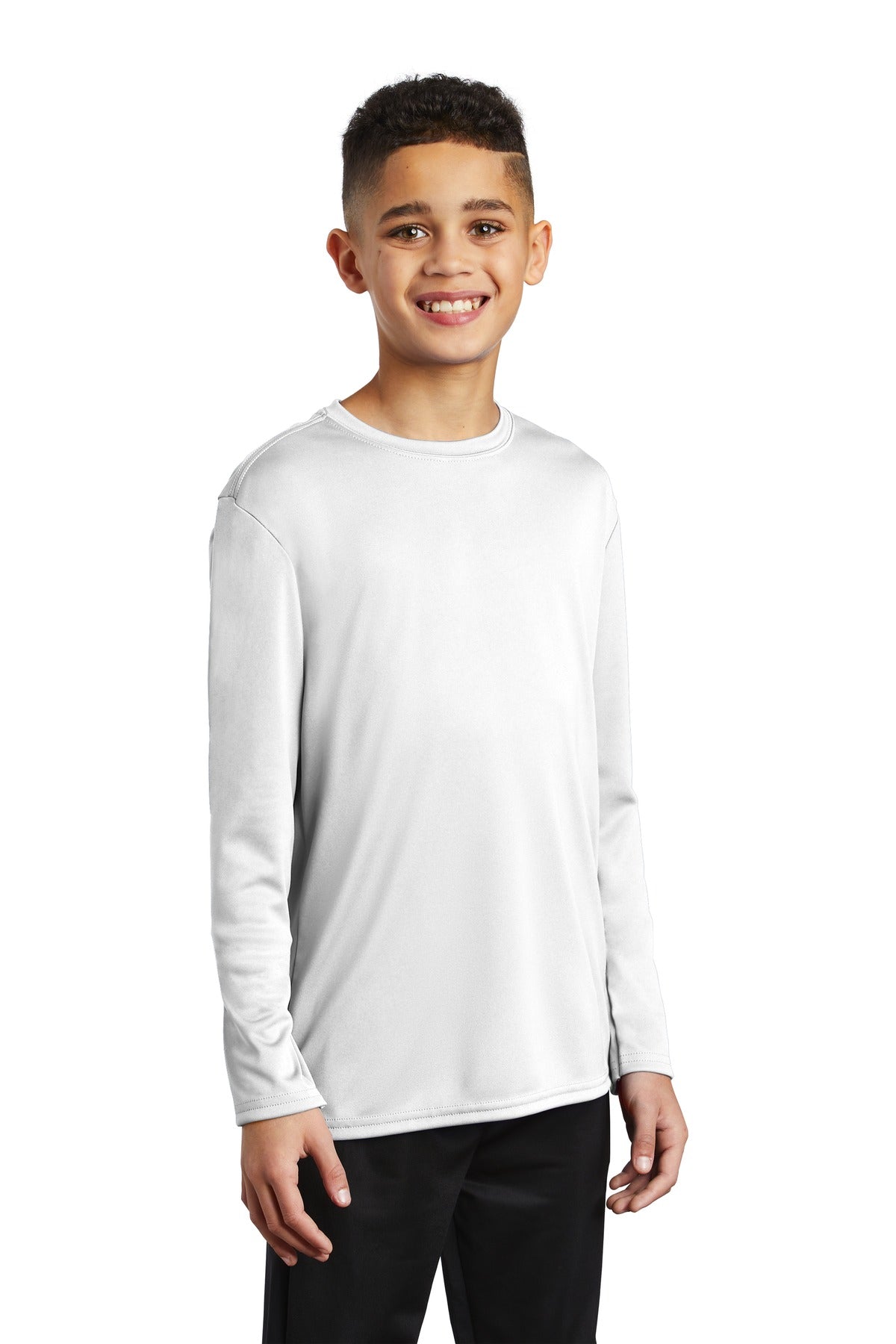 White Port & Company Youth Long Sleeve Performance Tee PC380YLS