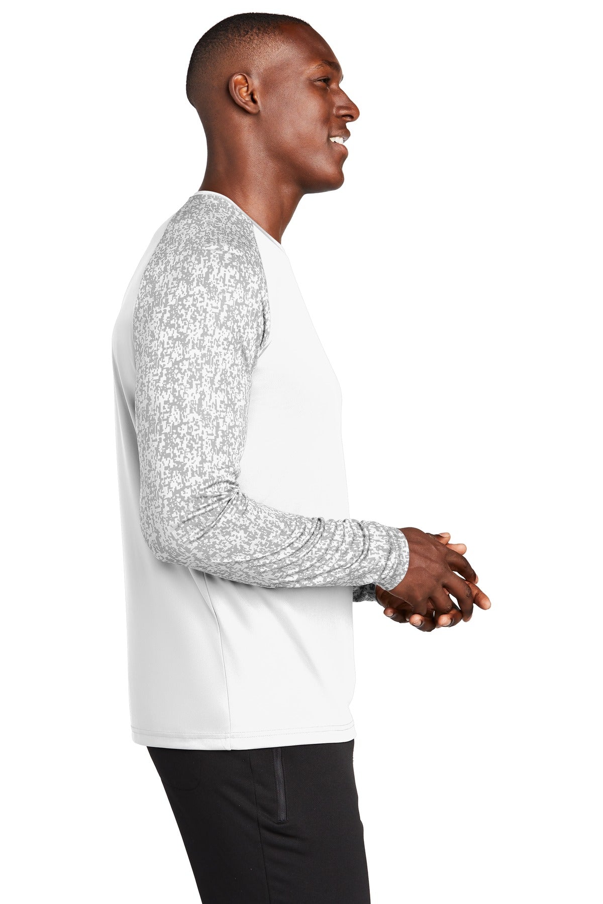 White Sport-Tek Long Sleeve Digi Camo Tee. ST460LS