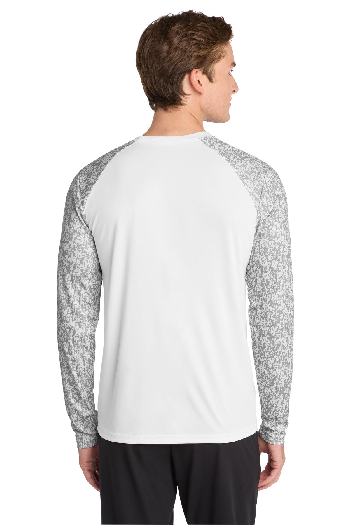 White Sport-Tek Long Sleeve Digi Camo Tee. ST460LS