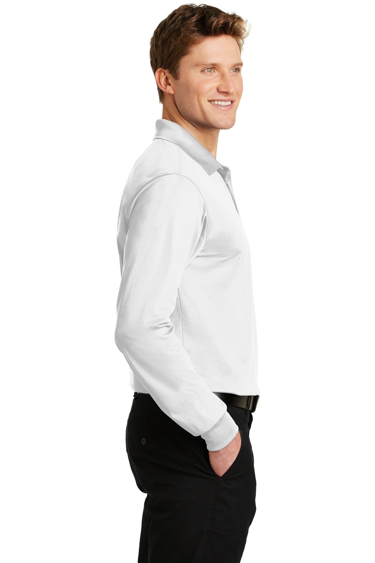 White Sport-Tek Long Sleeve Micropique Sport-Wick Polo. ST657