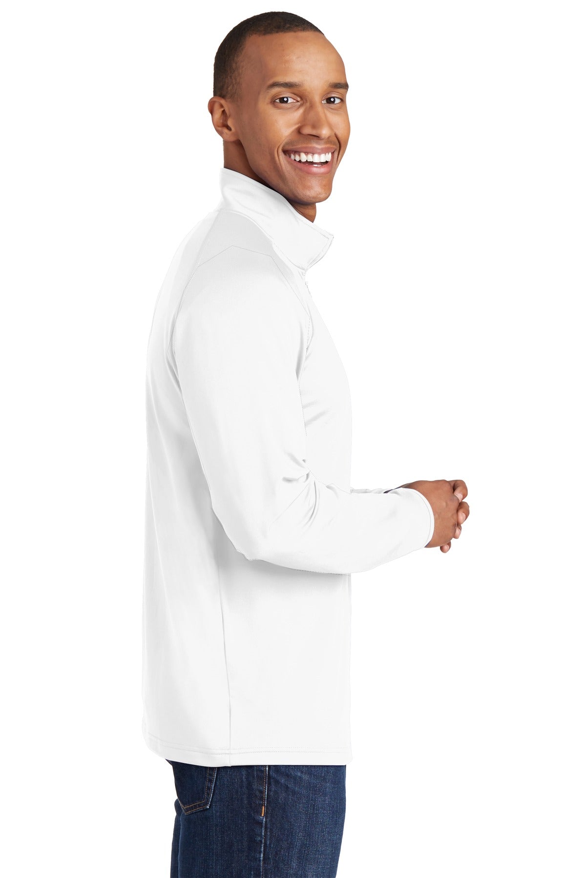 White Sport-Tek Sport-Wick Stretch 1/4-Zip Pullover. ST850