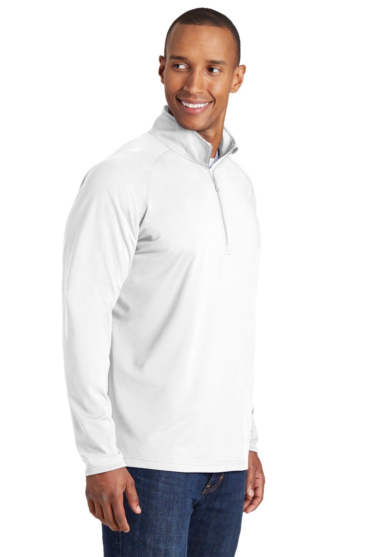 White Sport-Tek Sport-Wick Stretch 1/4-Zip Pullover. ST850