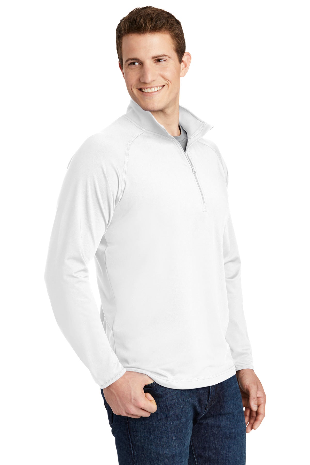 White Sport-Tek Sport-Wick Stretch 1/4-Zip Pullover. ST850
