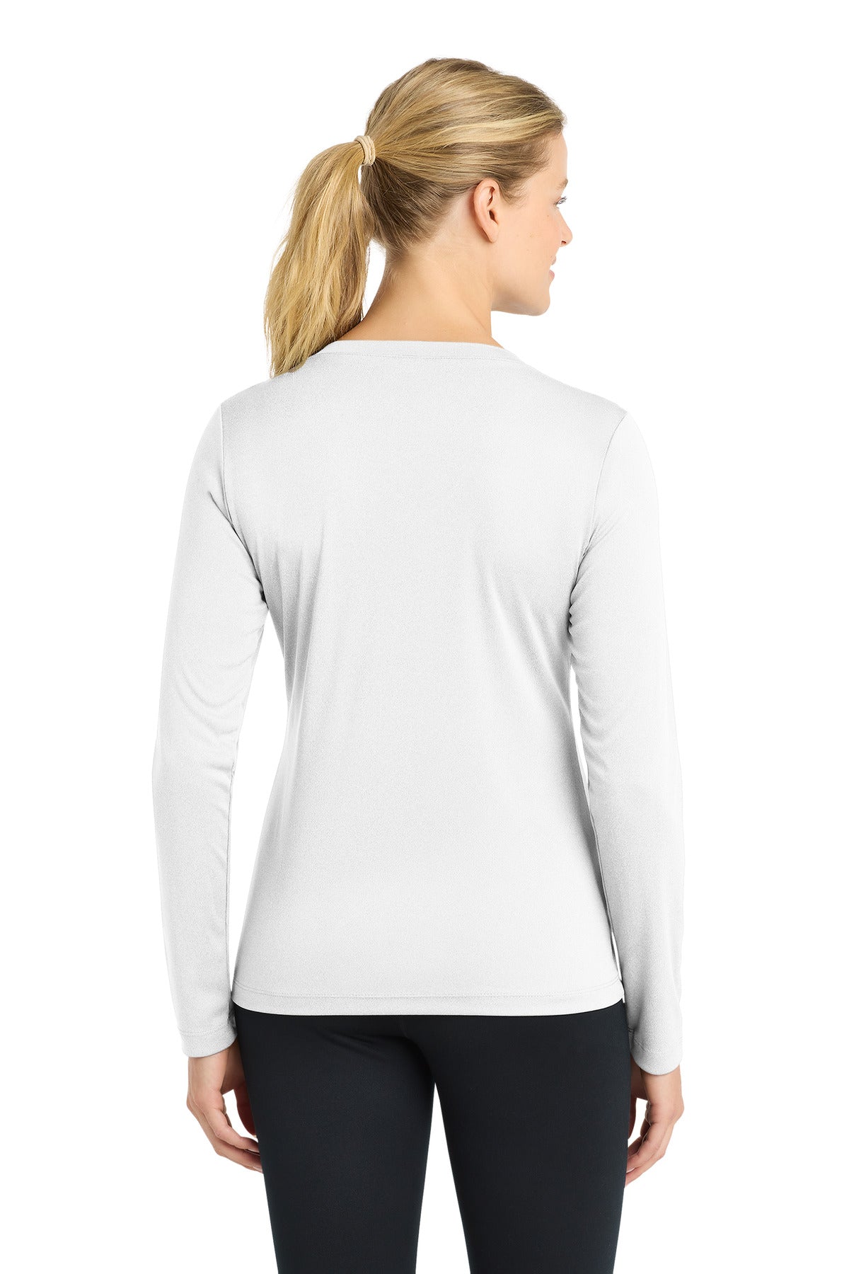 White Sport-Tek Women's Long Sleeve PosiCharge Competitor V-Neck Tee. LST353LS