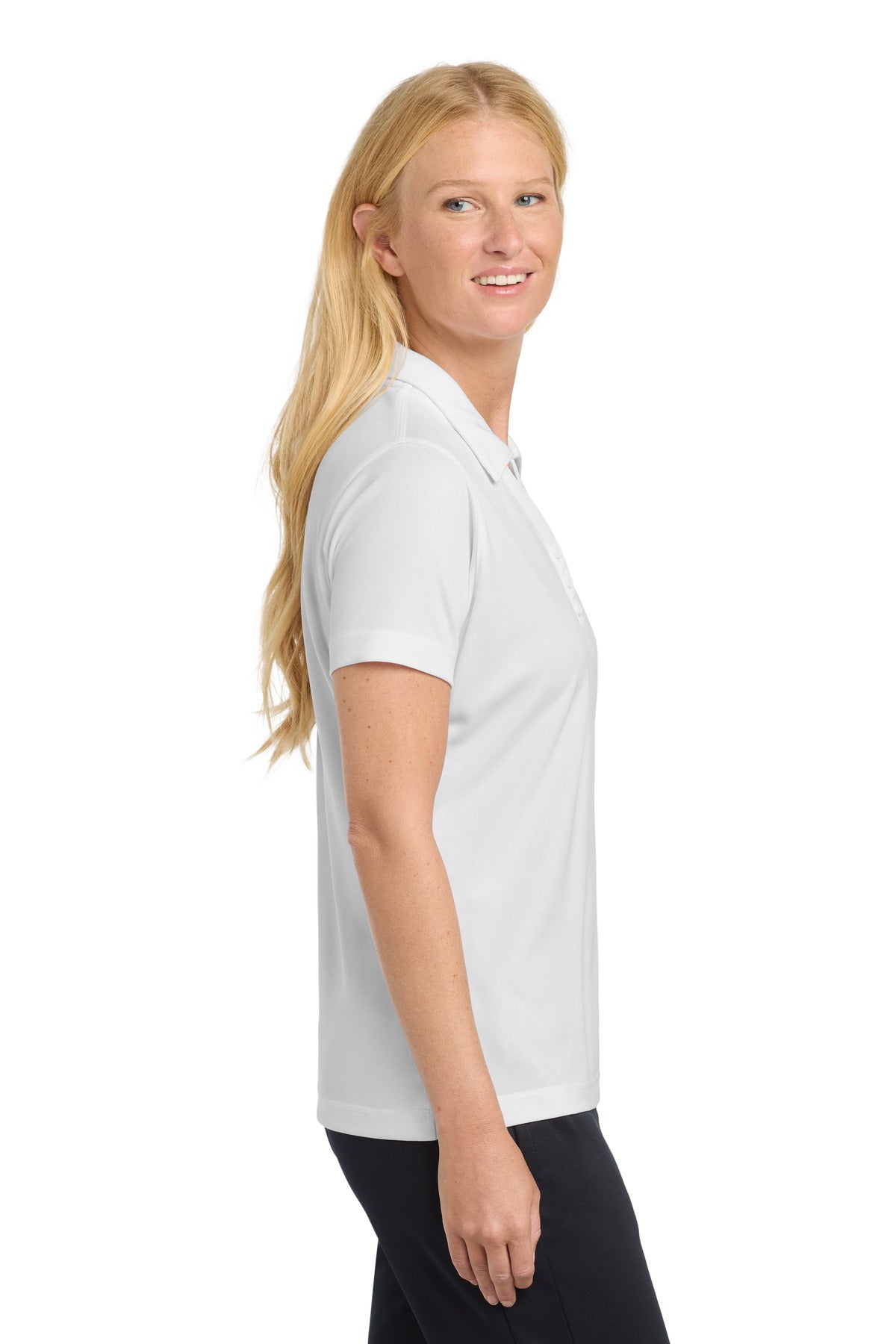 White Sport-Tek Women's PosiCharge Micro-Mesh Polo. LST680