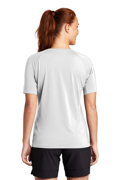 White Sport-Tek Women's Rashguard Tee. LST470