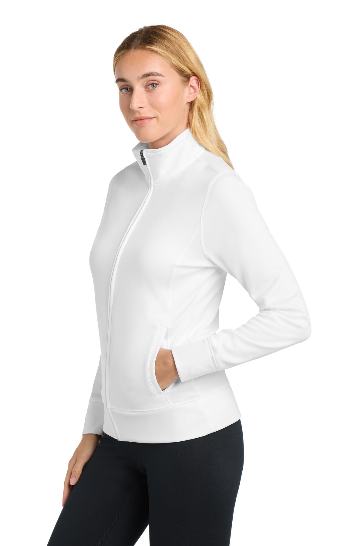 White Sport-Tek Women's Sport-Wick Fleece Full-Zip Jacket. LST241