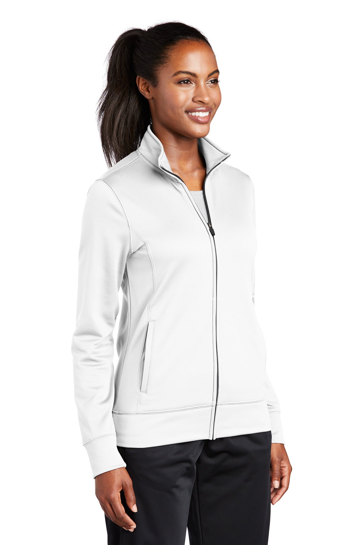 White Sport-Tek Women's Sport-Wick Fleece Full-Zip Jacket. LST241