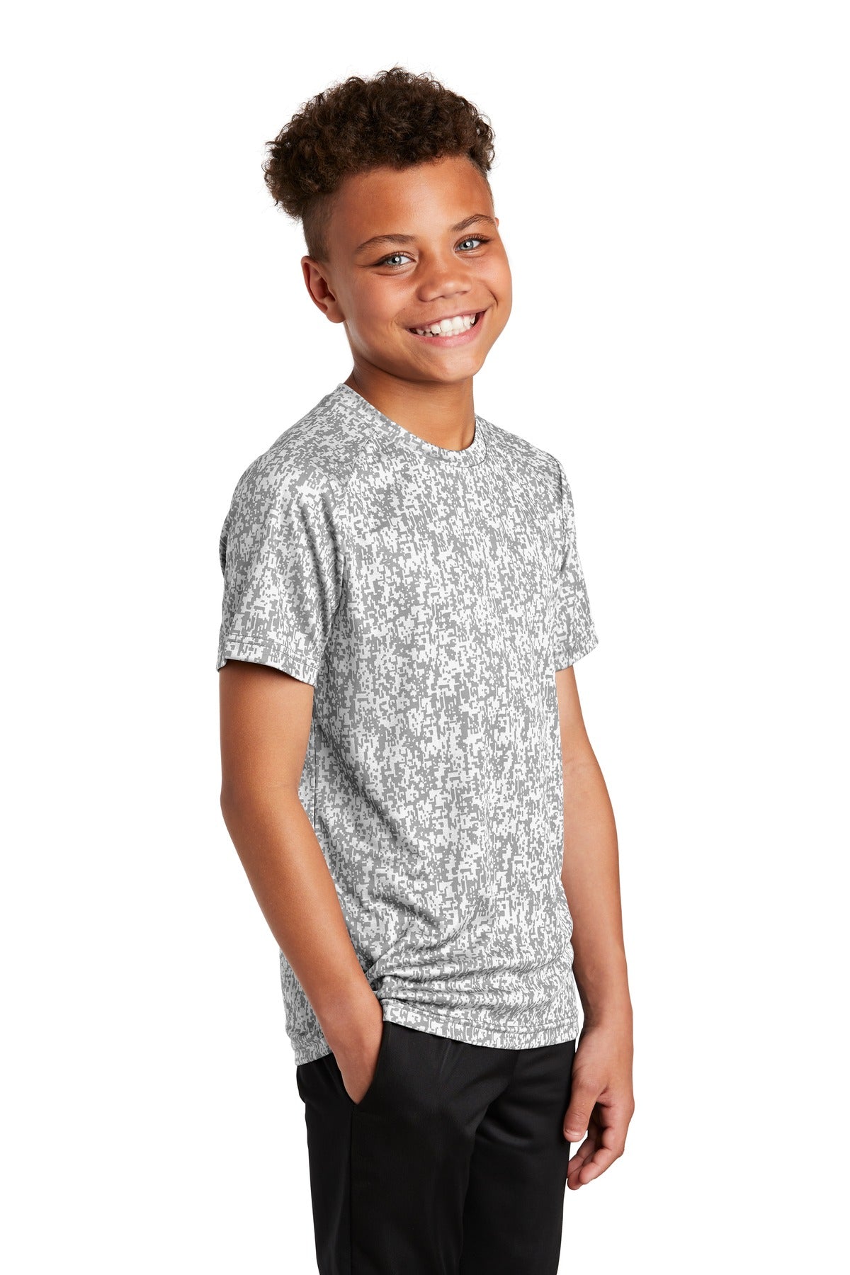 White Sport-Tek Youth Digi Camo Tee. YST460