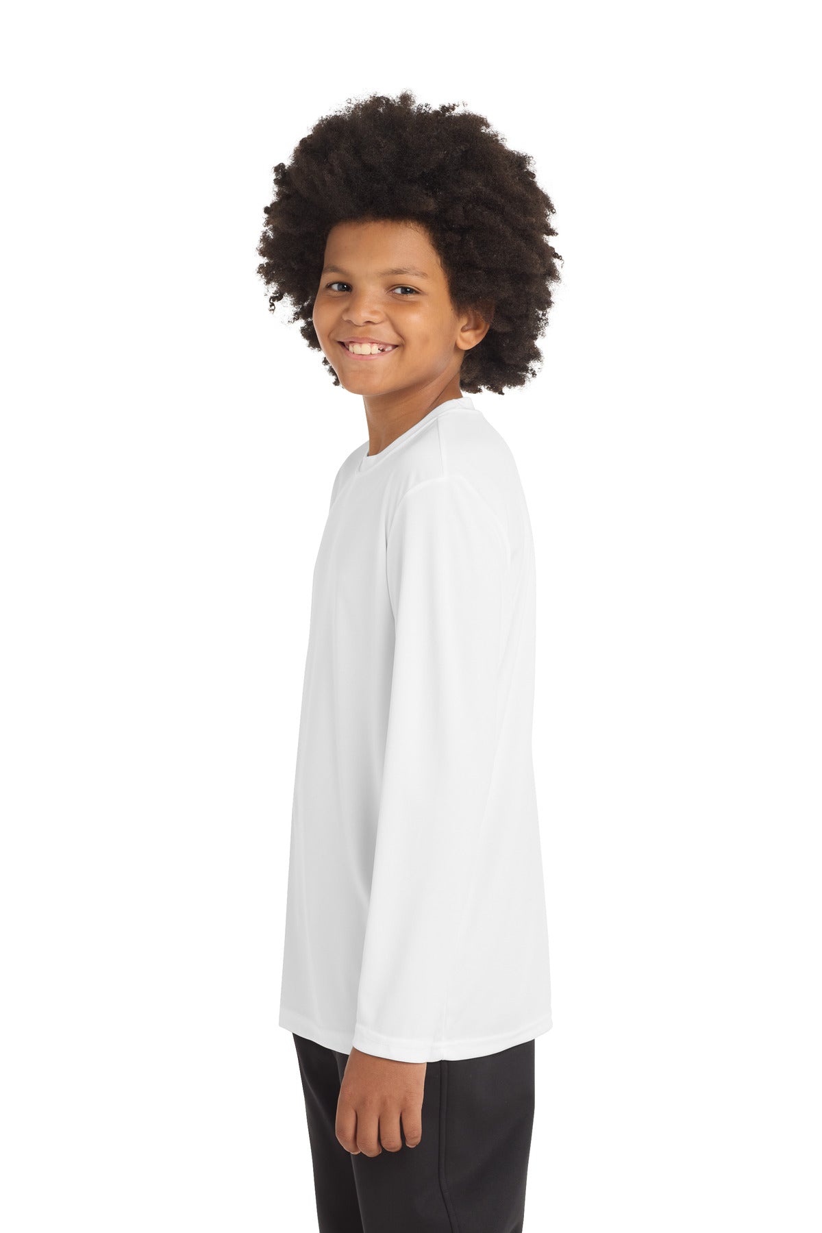 White Sport-Tek Youth Long Sleeve PosiCharge Competitor Tee. YST350LS