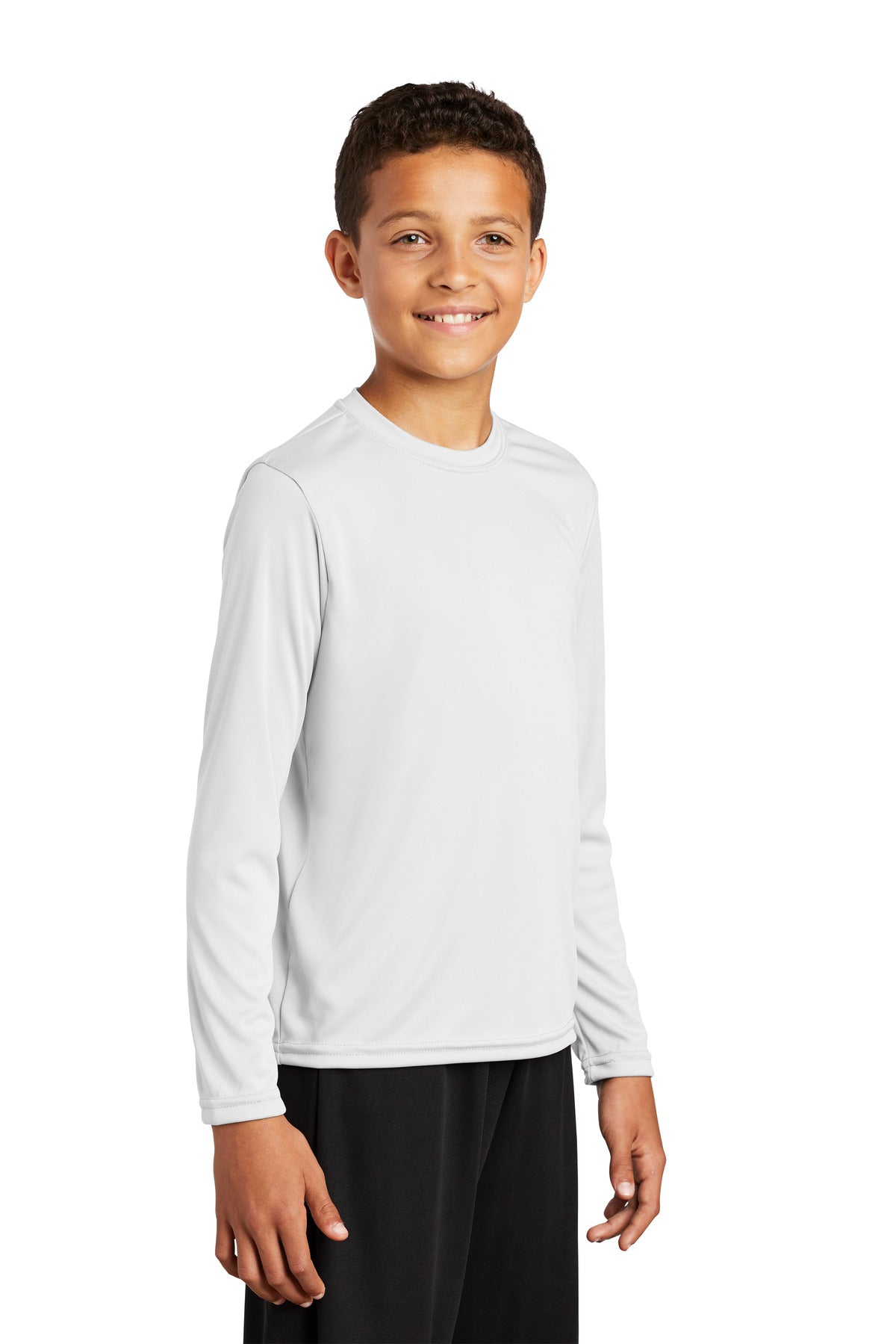 White Sport-Tek Youth Long Sleeve PosiCharge Competitor Tee. YST350LS
