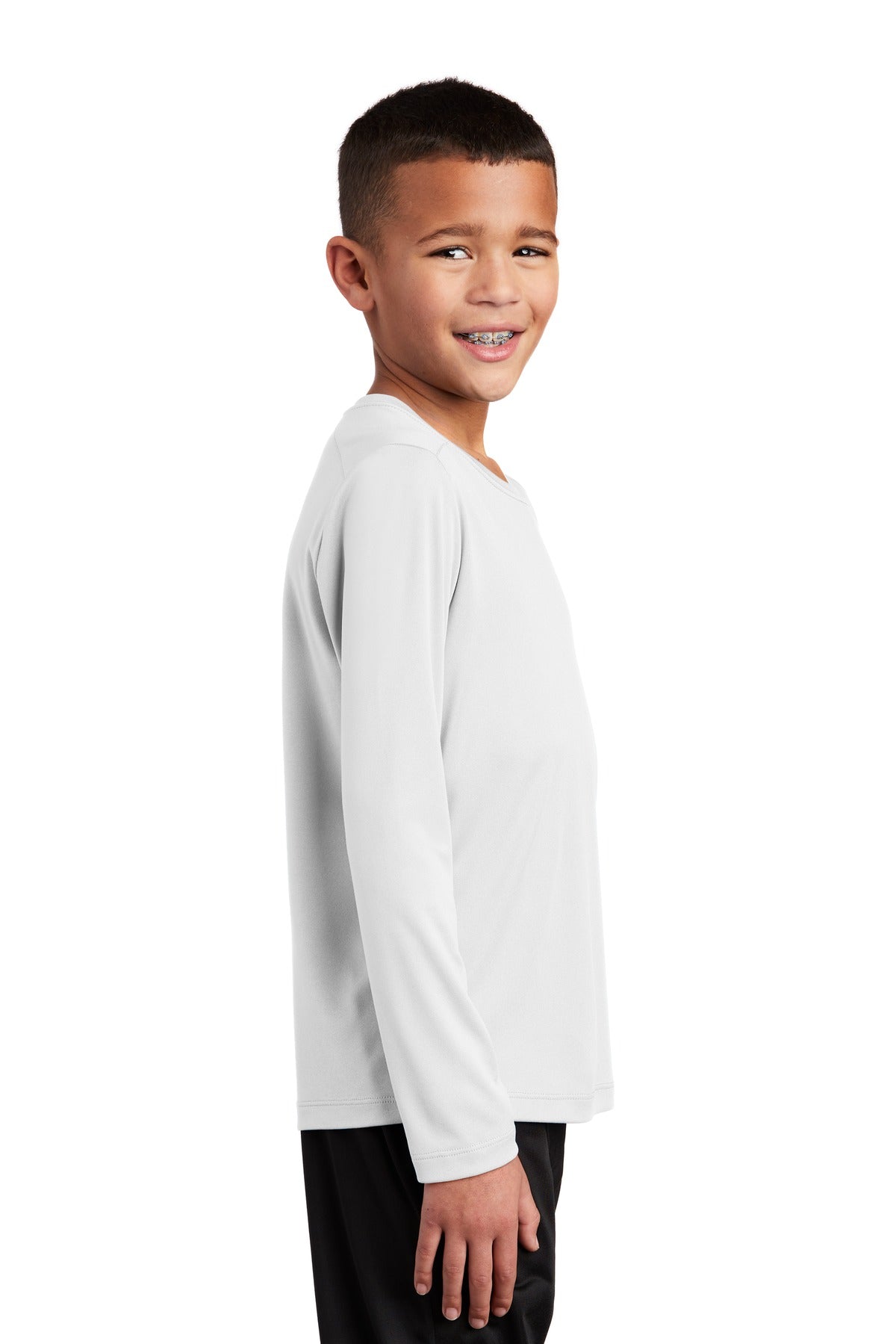 White Sport-Tek Youth Posi-UV Pro Long Sleeve Tee. YST420LS