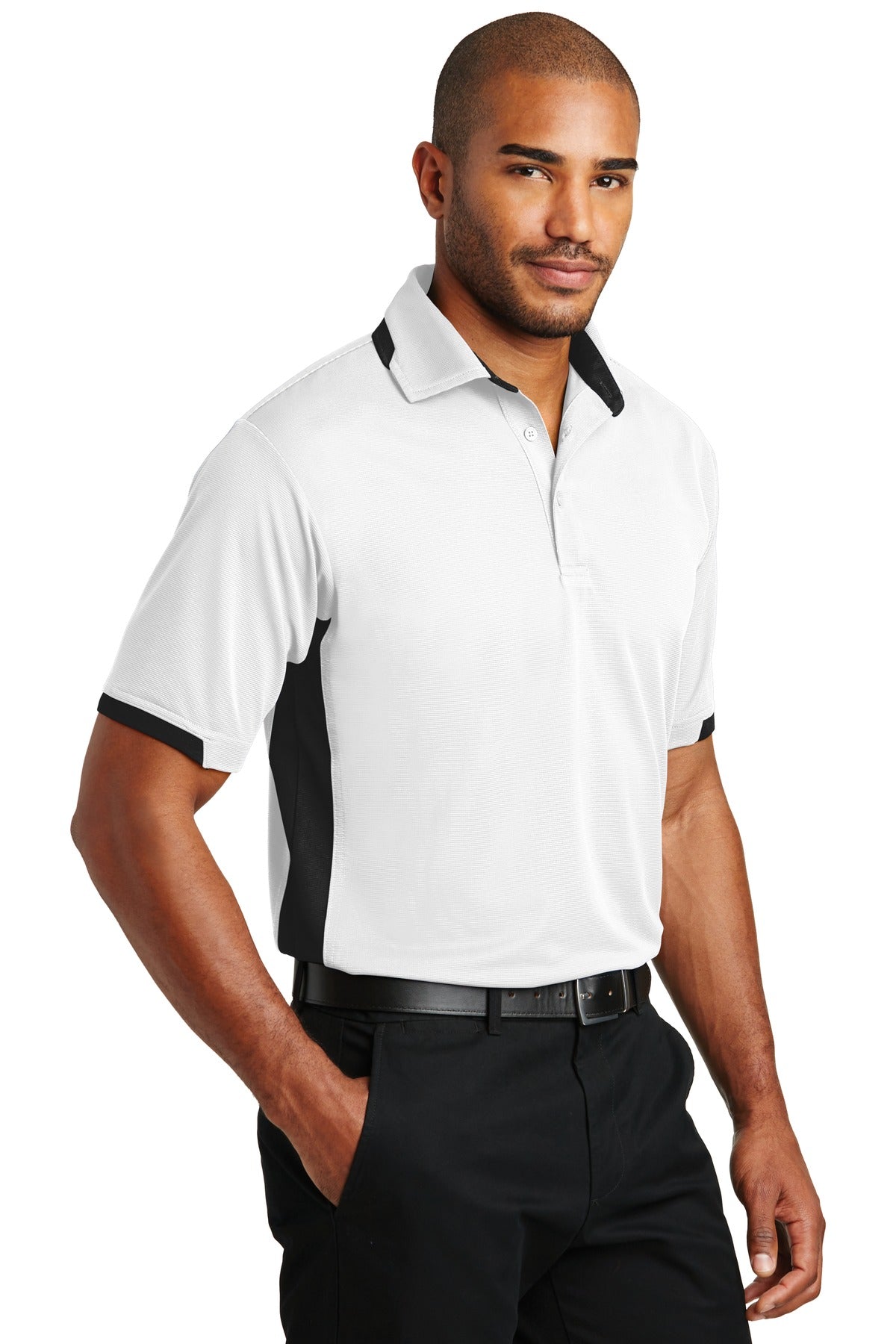 White/Black Port Authority Dry Zone Colorblock Ottoman Polo. K524
