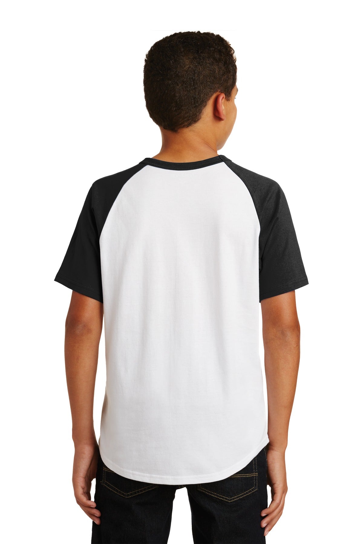White/Black Sport-Tek Youth Short Sleeve Colorblock Raglan Jersey. YT201
