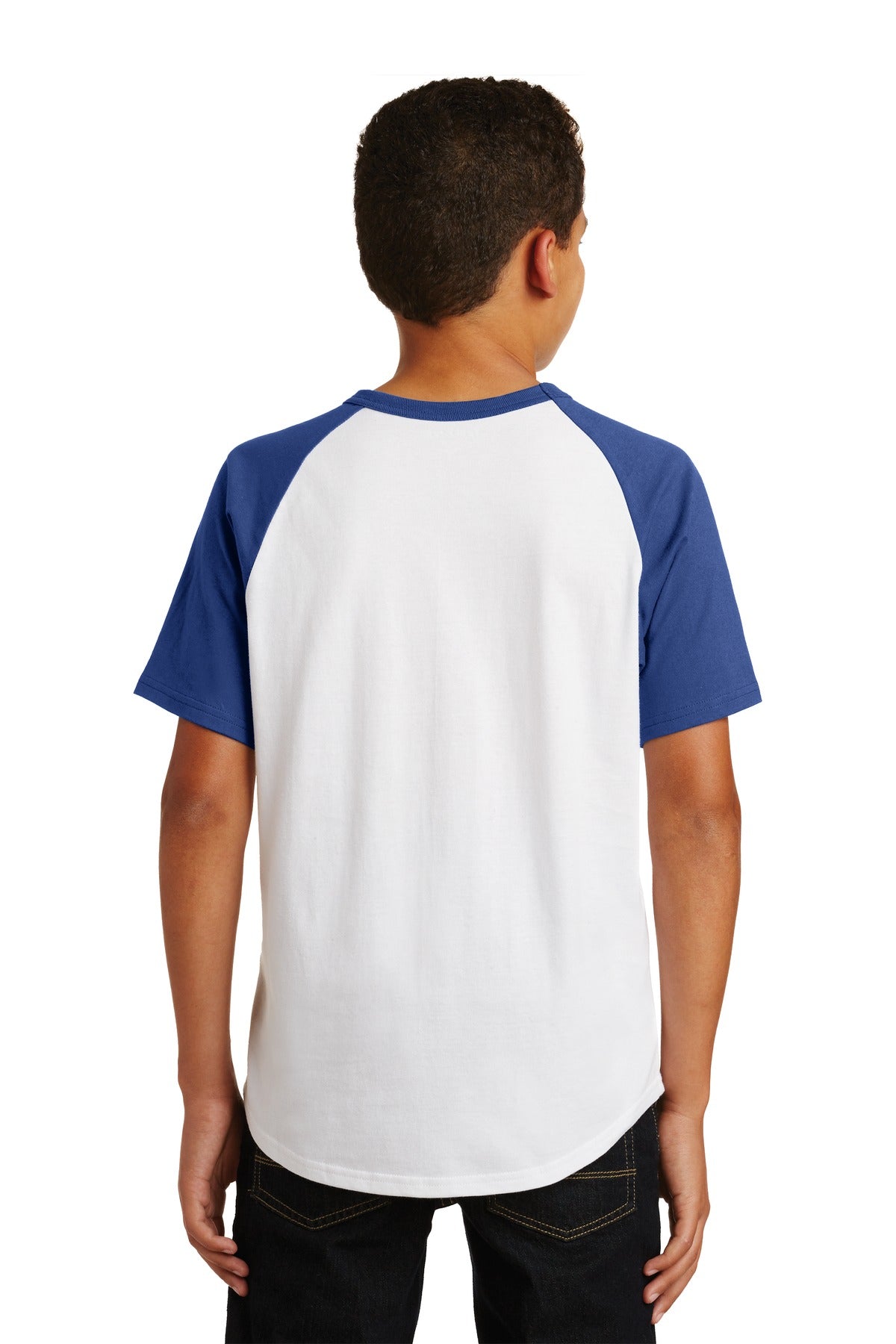 White/Royal Sport-Tek Youth Short Sleeve Colorblock Raglan Jersey. YT201
