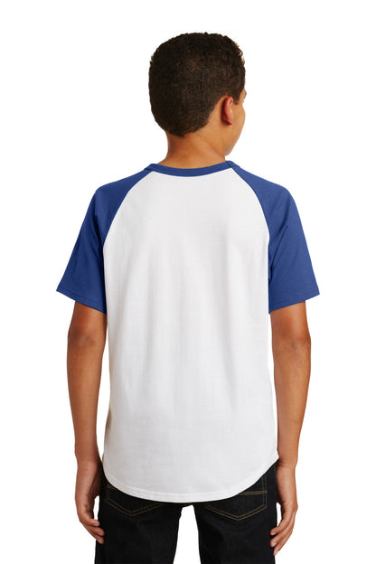 White/Royal Sport-Tek Youth Short Sleeve Colorblock Raglan Jersey. YT201