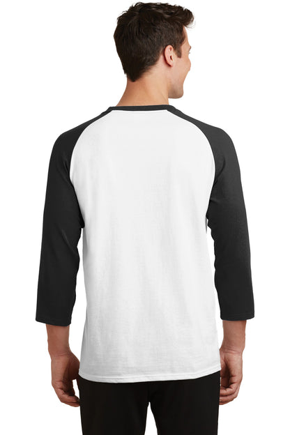 Wht/Jet Black Port & Company Core Blend 3/4-Sleeve Raglan Tee. PC55RS