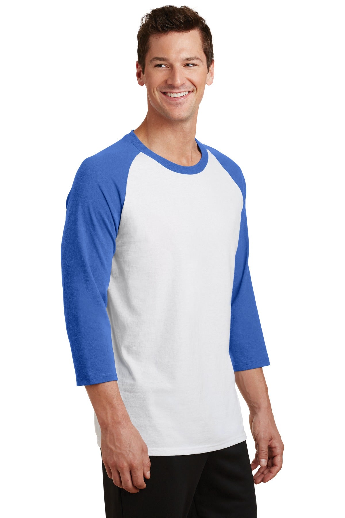 Wht/Royal Port & Company Core Blend 3/4-Sleeve Raglan Tee. PC55RS