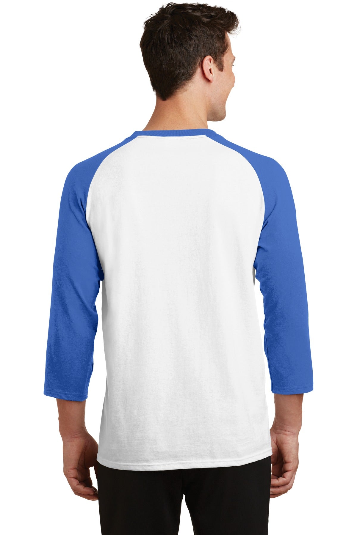 Wht/Royal Port & Company Core Blend 3/4-Sleeve Raglan Tee. PC55RS