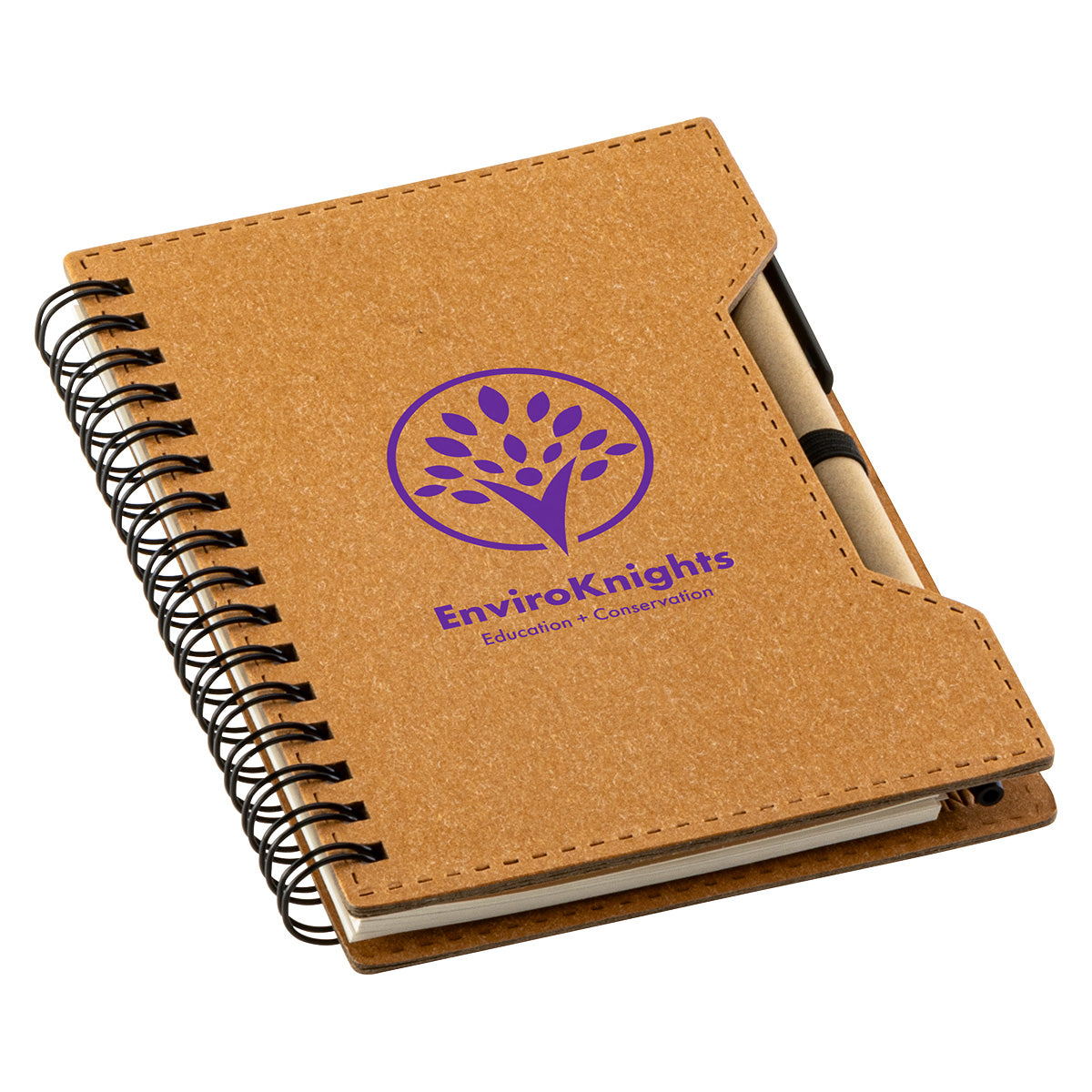 Brown Agenda Recycled Spiral Notebook with Sticky Notes & Pen