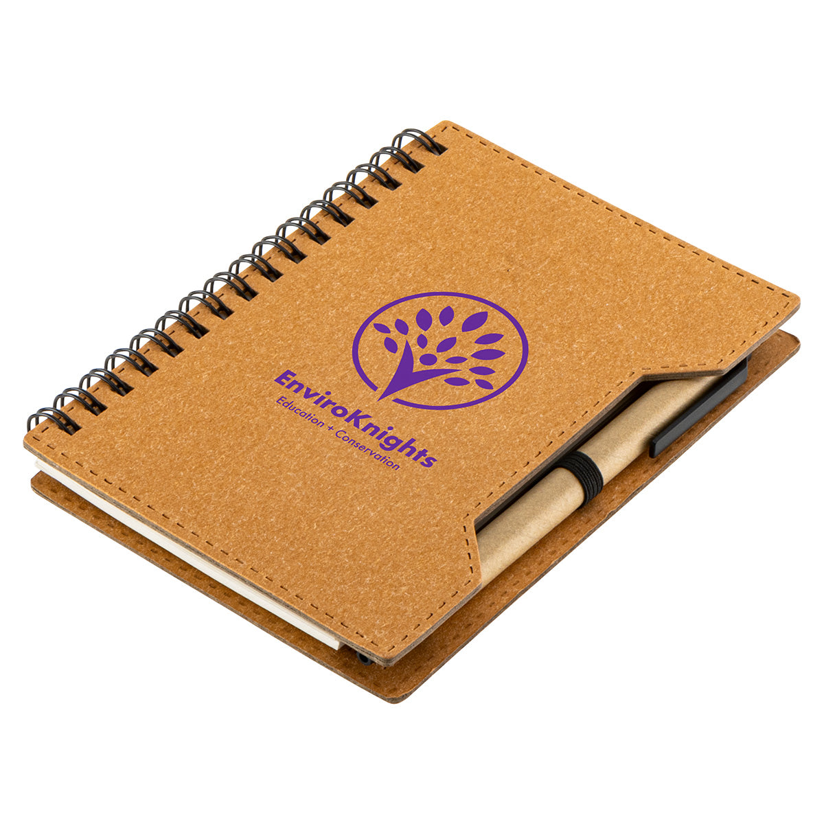 Brown Agenda Recycled Spiral Notebook with Sticky Notes & Pen