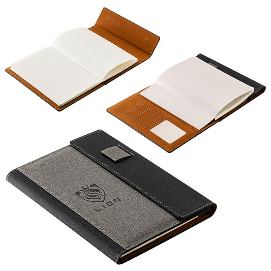 Gray Folio Refillable Hardcover Journal with Card Pockets and Magnetic Closure