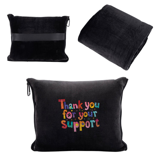 Black Cuddle Micro Plush Travel Blanket with Attachable Hood & Pillow Case