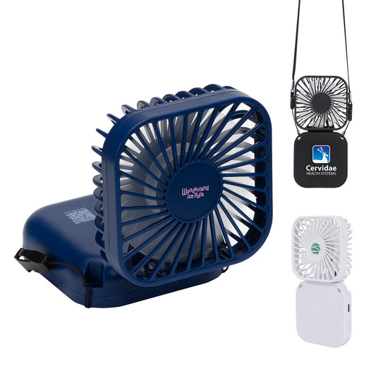 Black Whirlwind Mini Folding Rechargeable Fan with Lanyard